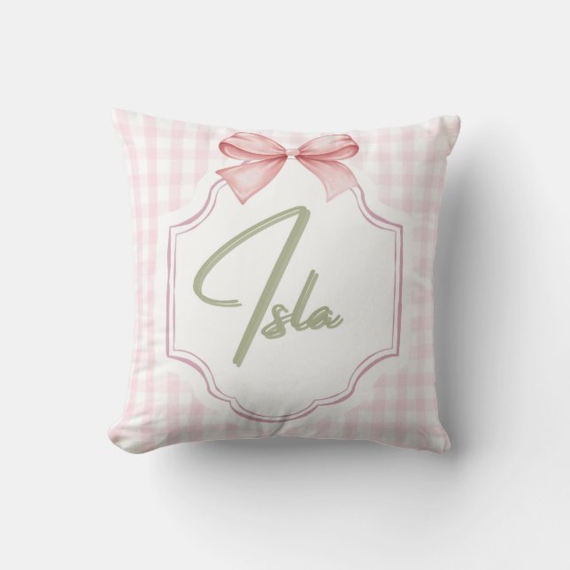 Personalized Isla Baby Girl Nursery Bow&Gingham  Cushion (Front)