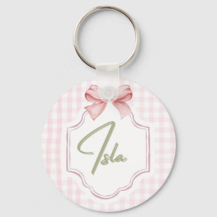 Personalized Isla Baby Girl Nursery Bow&Gingham  Key Ring
