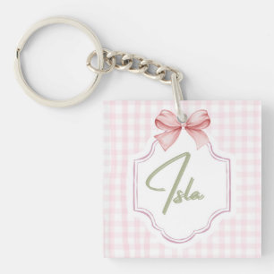 Personalized Isla Baby Girl Nursery Bow&Gingham  Key Ring