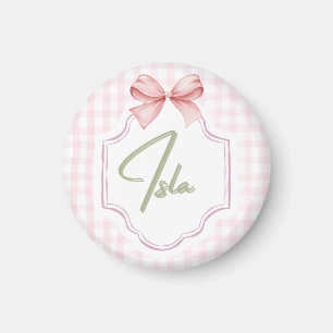 Personalized Isla Baby Girl Nursery Bow&Gingham Magnet