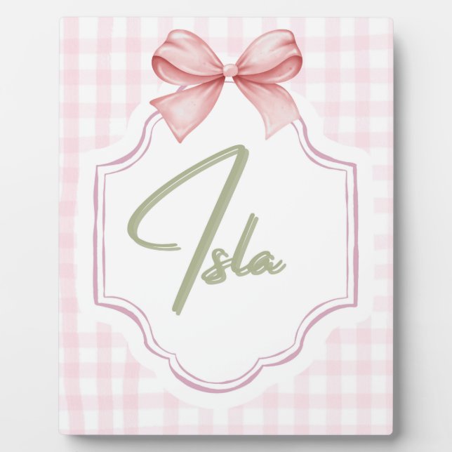 Personalized Isla Baby Girl Nursery Bow&Gingham  Plaque (Front)