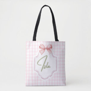 Personalized Isla Baby Girl Nursery Bow&Gingham Tote Bag