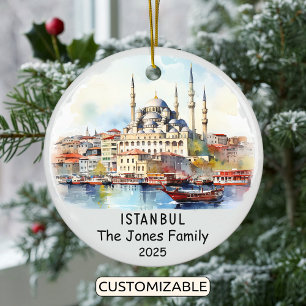 Personalized Istanbul Ornament, Turkey Ceramic Tree Decoration