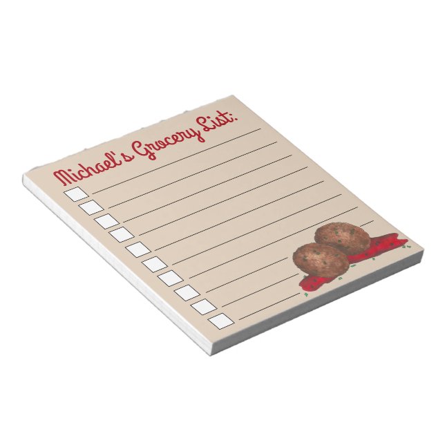 Personalized Italian Food Meatballs Marinara List Notepad (Angled)