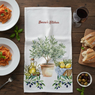 Personalized Italian Watercolor Cooking Tea Towel