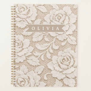 Personalized Ivory Lace Bridal Elegant Vintage Planner