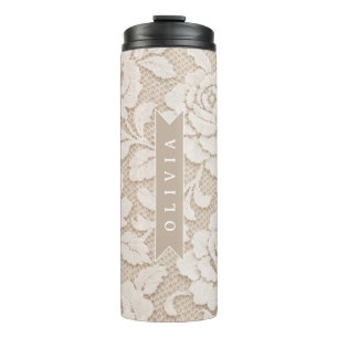 Personalized Ivory Lace Bridal Elegant Vintage Thermal Tumbler