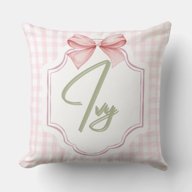 Personalized Ivy Baby Girl Nursery Bow&Gingham  Cushion (Front)