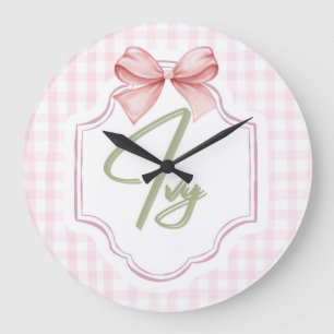Personalized Ivy Baby Girl Nursery Bow&Gingham  Large Clock