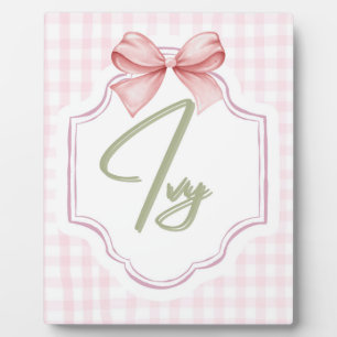 Personalized Ivy Baby Girl Nursery Bow&Gingham  Plaque