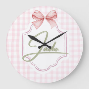 Personalized Jade Baby Girl Nursery Bow&Gingham Large Clock