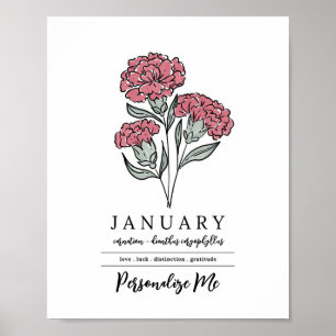 Personalized January Carnation Birth Flower Poster