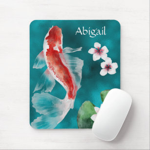 Personalized Japanese Koi Fish, Cherry Blossoms Mouse Mat