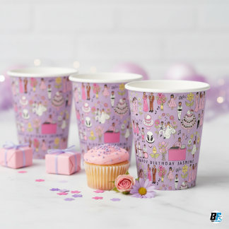 Personalized Jasmine Birthday Party Paper Cups
