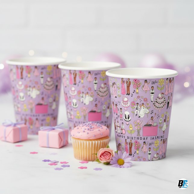 Personalized Jasmine Birthday Party Paper Cups (hAPPy BirthDAy)
