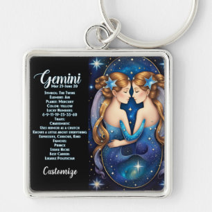 Personalized Jewel Galaxy Zodiac Gemini Key Ring