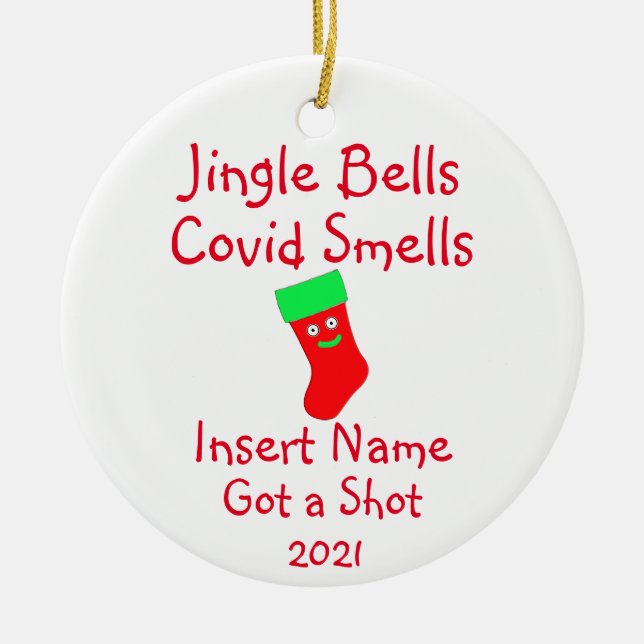 Personalized Jingle Bells, Covid-19 Smells Ceramic Ceramic Tree Decoration (Front)