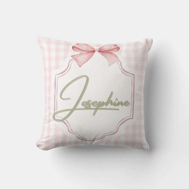 Personalized Josephine Baby Girl Nursery Gingham Cushion (Front)