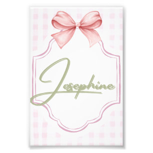 Personalized Josephine Baby Girl Nursery Gingham Photo Print