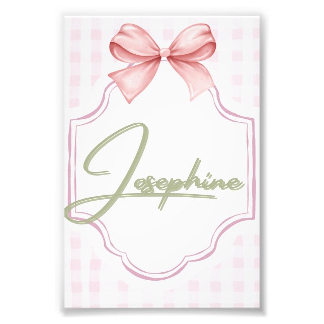 Personalized Josephine Baby Girl Nursery Gingham Photo Print (Front)