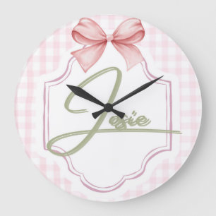 Personalized Josie Baby Girl Nursery Bow&Gingham Large Clock