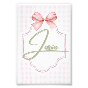 Personalized Josie Baby Girl Nursery Bow&Gingham Photo Print