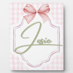 Personalized Josie Baby Girl Nursery Bow&Gingham Plaque
