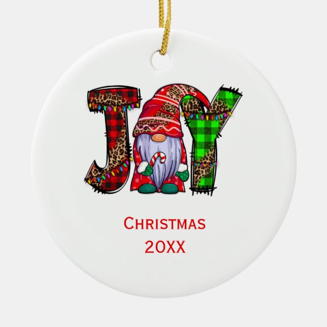 Personalized Joy Gnomes Merry Christmas  Ceramic Tree Decoration (Front)