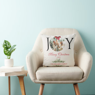 PERSONALIZED JOY MERRY CHRISTMAS PHOTO CUSHION