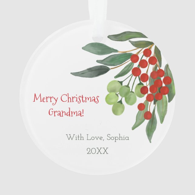 Personalized Joy to the World Red Holly Christmas Ornament (Back)