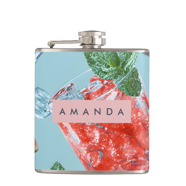 Personalized Juicy Watermelon Mint Sparkle Hip Flask (Front)