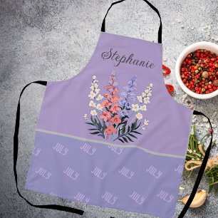 Personalized July Birth Flower Custom Name Apron