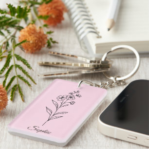 Personalized July Birth Flower Larkspur Keychain