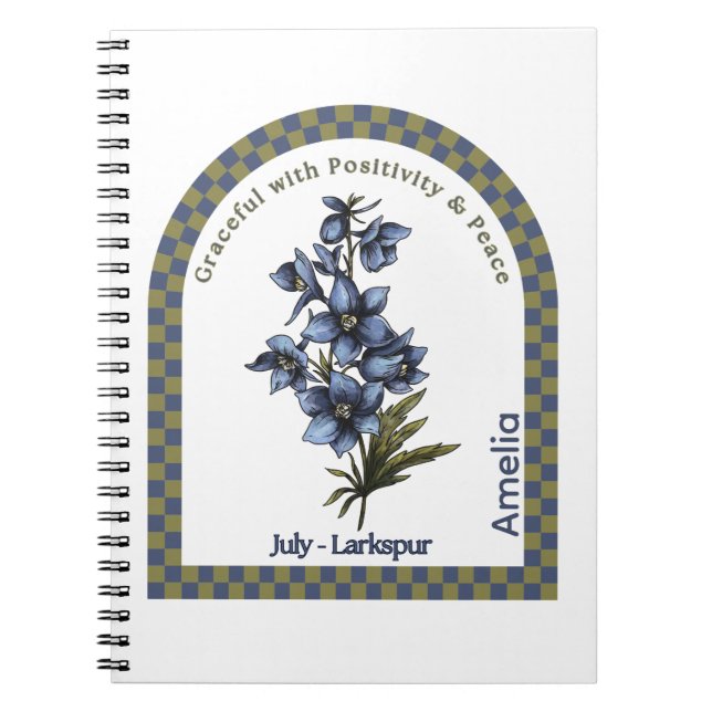 Personalized July Birth Month Flower Notebook (Front)