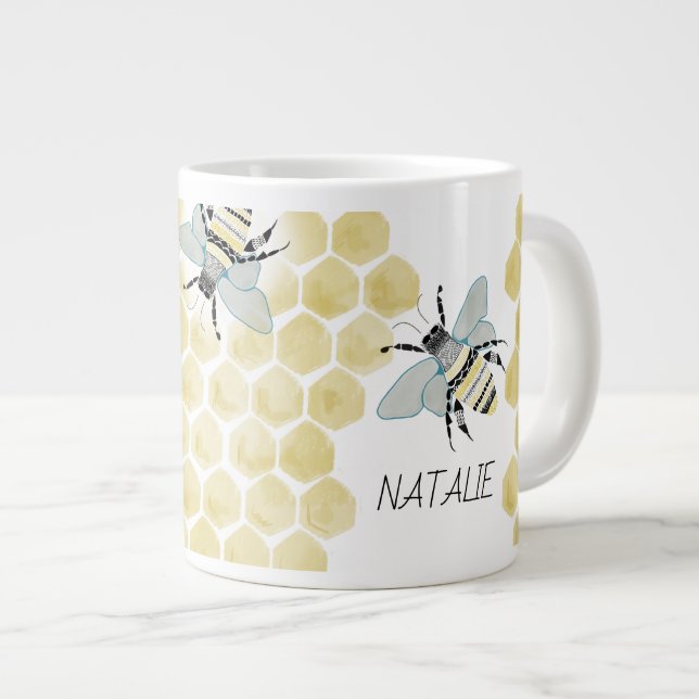 PERSONALIZED Jumbo Zen Doodle Bee Mug (Front Right)