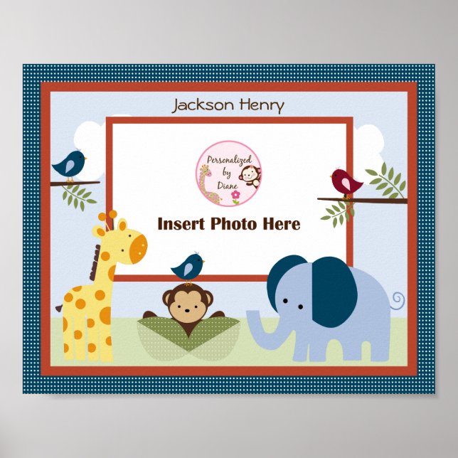 Personalized Jungle 123 Animals Photo Art Poster (Front)