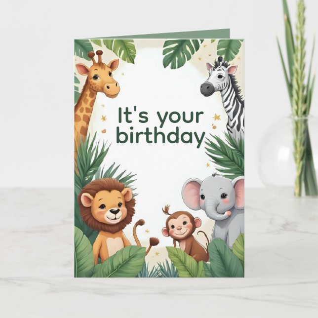 Personalized Jungle Animals Birthday Card (Front)