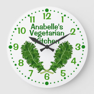 Personalized Kale Vegetarian Kitchen Clock w/ Mins