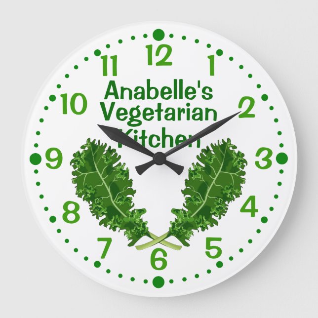 Personalized Kale Vegetarian Kitchen Clock w/ Mins (Front)