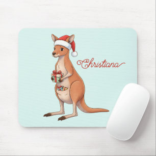 Personalized Kangaroo With Santa Hat Christmas Mouse Mat