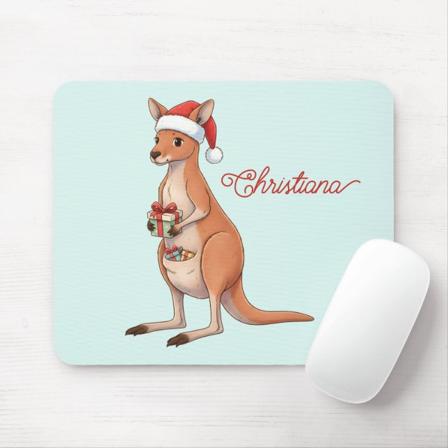 Personalized Kangaroo With Santa Hat Christmas Mouse Mat (With Mouse)