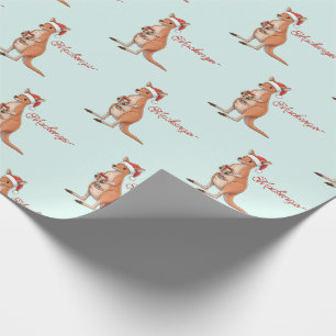 Personalized Kangaroo With Santa Hat Christmas Wrapping Paper