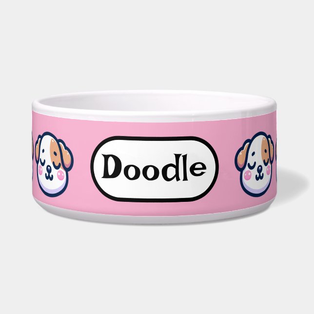 "Personalized Kawaii Dog Bowl with Name Tag" (Front)