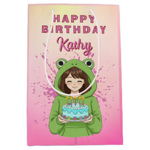 Personalized Kawaii Frog Hoodie Girl Birthday Medium Gift Bag
