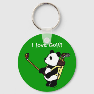 Personalized Kawaii Panda Golfer Key Ring