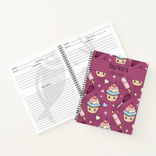 Personalized Kawaii Pink Purple Keepsake Recipe Notebook