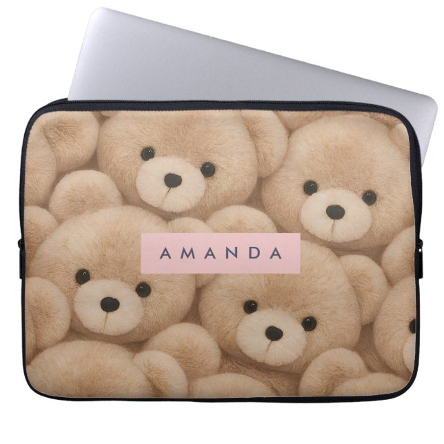 Personalized Kawaii Plush Teddy Bear Laptop Sleeve (Front)