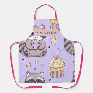 Personalized Kawaii Raccoons with Cupcakes Pattern Apron
