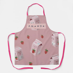 Personalized Kawaii Strawberry Milk Pattern Apron