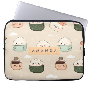 Personalized Kawaii Sushi Japanese Food Pattern Laptop Sleeve